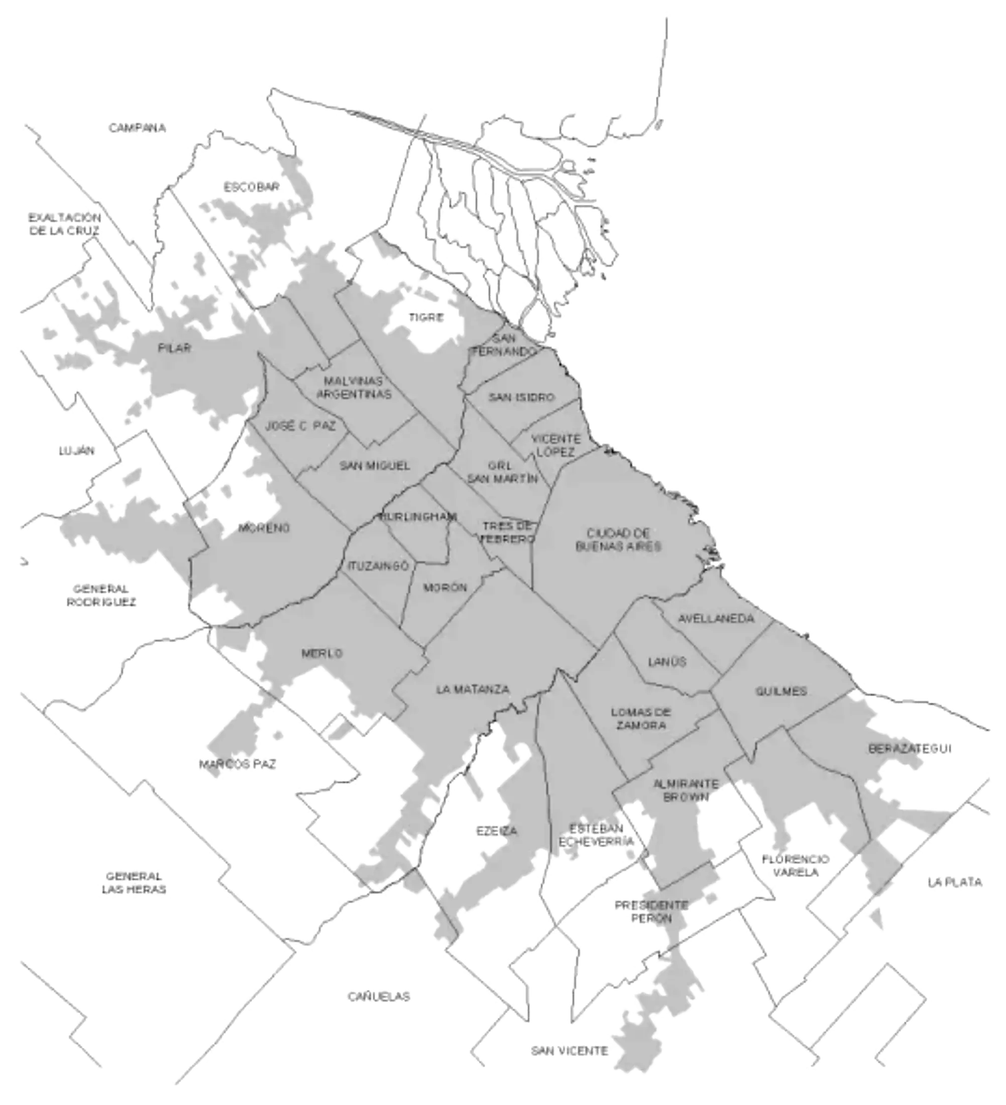 Mapa del AMBA con partidos y ciudades